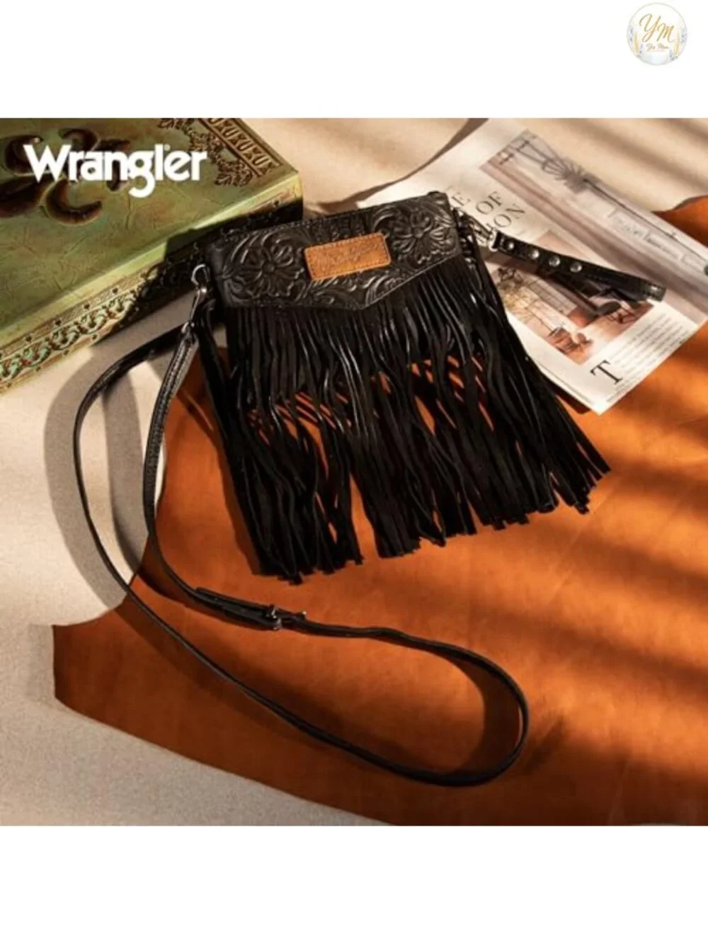 Faux Leather Fringe Crossbody Wristlet Purse with Detachable Strap